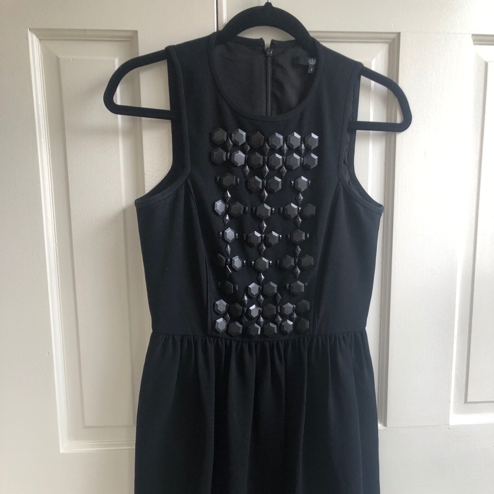Tibi Black Dress with Beaded Accents